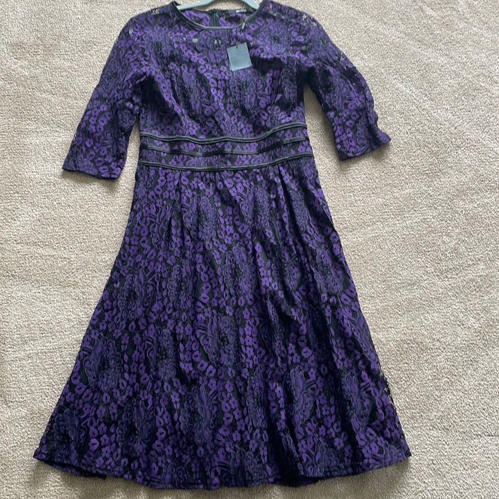 Purple Lace mid sleeve dress with black underlining